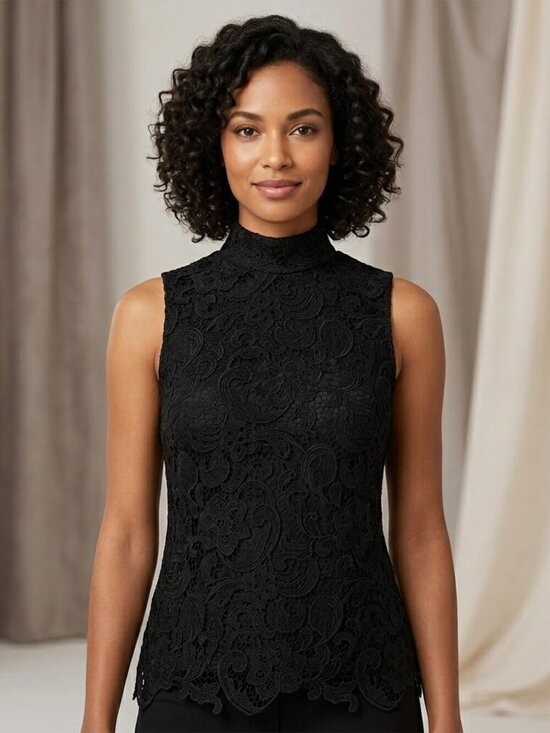 Adrienne Vittadini Tops - Adrienne Vittadini Romanique Lace Overlay Sleeveless Top Black Size 4